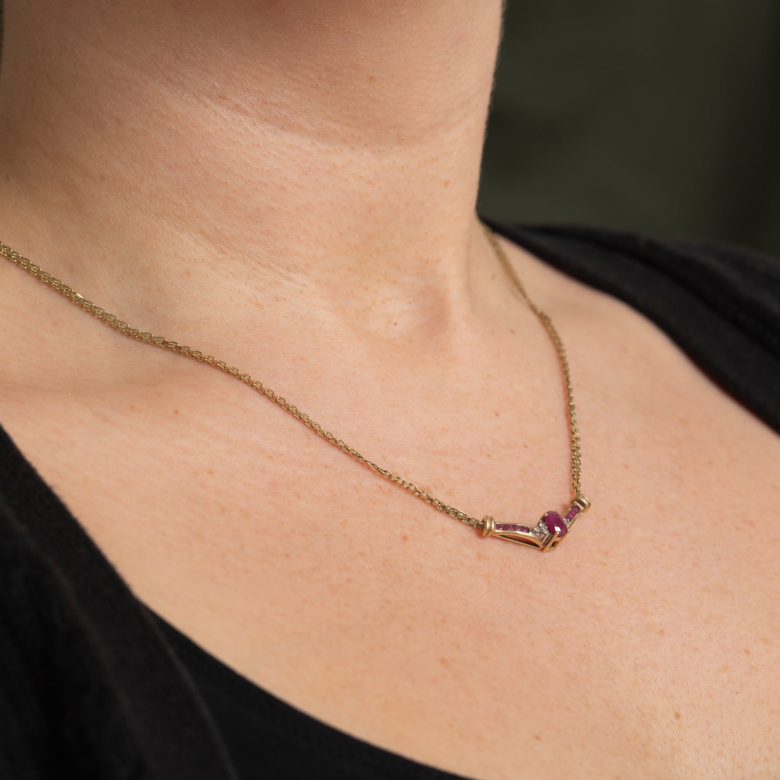 Ruby & Diamond Necklace | 0.85ctw, 0.06ctw | 16"