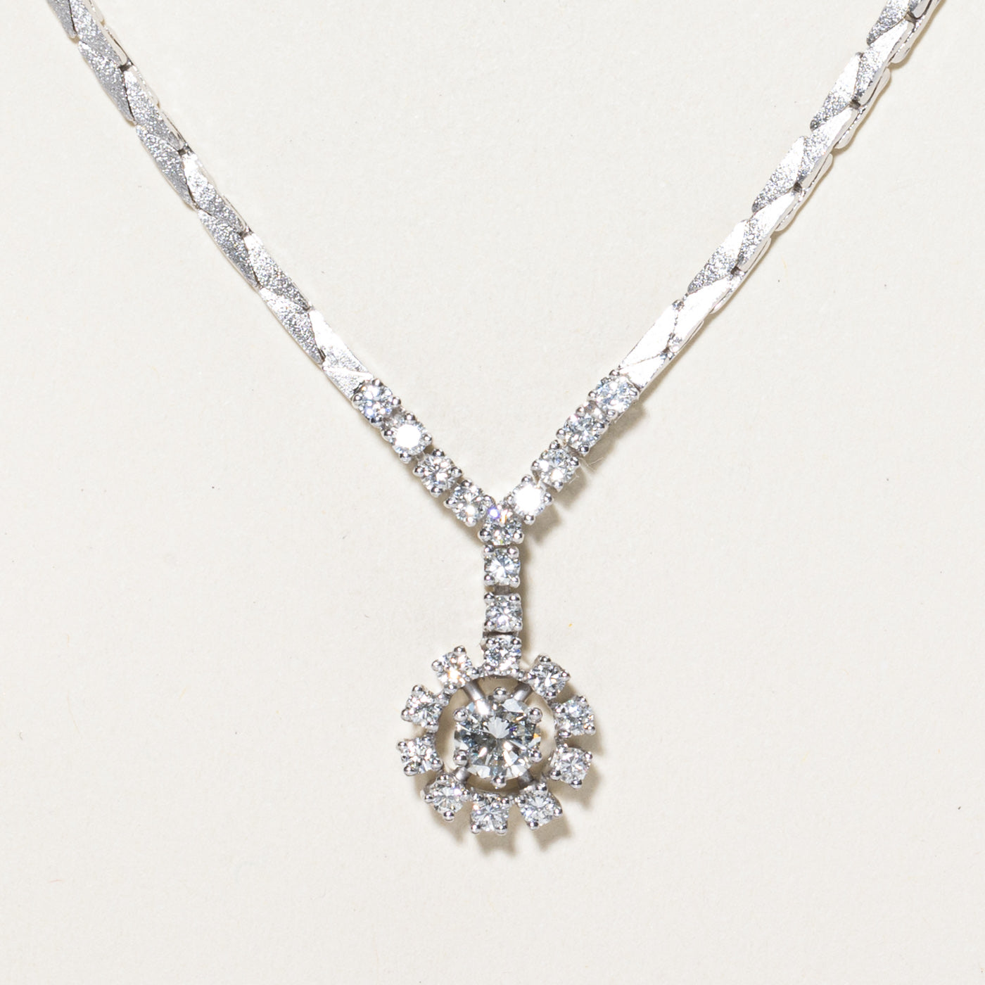 Diamond Halo Pendant Necklace | 1.28ctw | 16.5"