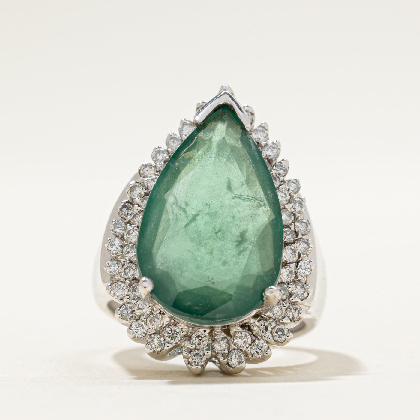 Pear Cut Emerald & Diamond Cocktail Ring | 5.43ct, 0.71ctw | SZ 6.5