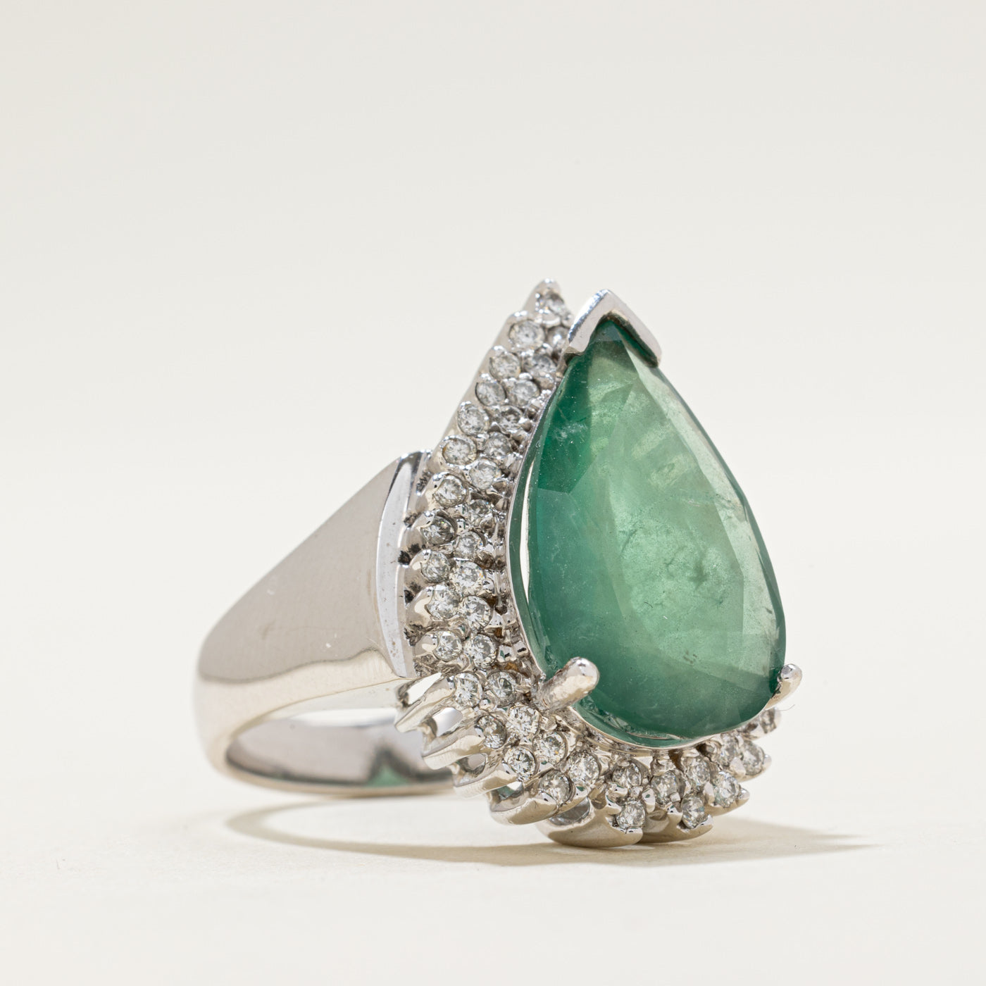 Pear Cut Emerald & Diamond Cocktail Ring | 5.43ct, 0.71ctw | SZ 6.5