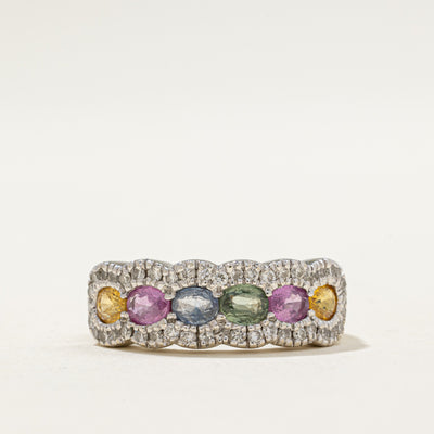 Multi Colour Sapphire & Diamond Ring | 1.25ctw, 0.68ctw | SZ 5.5