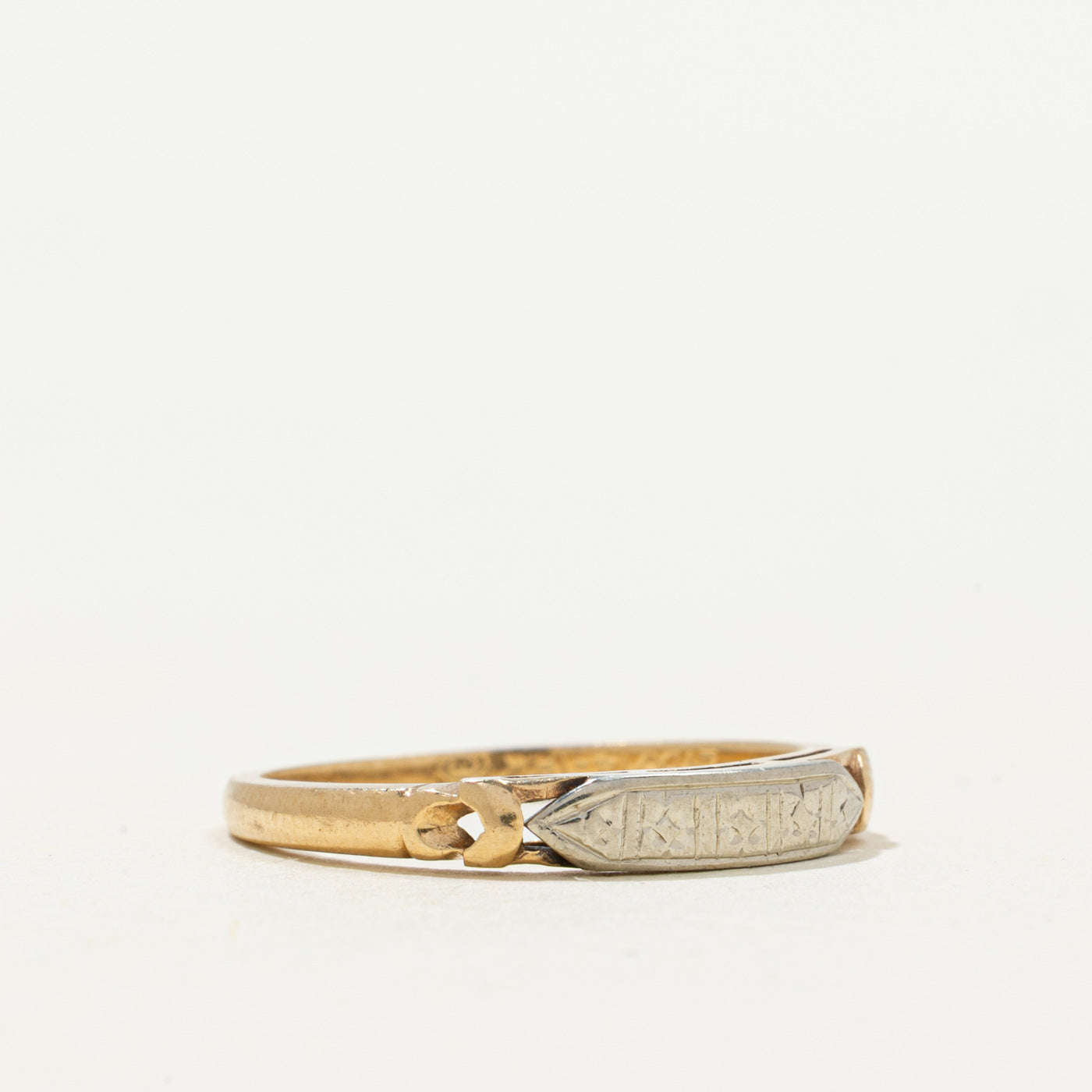 Two Tone Gold Engraved Petite Ring | SZ 5.5