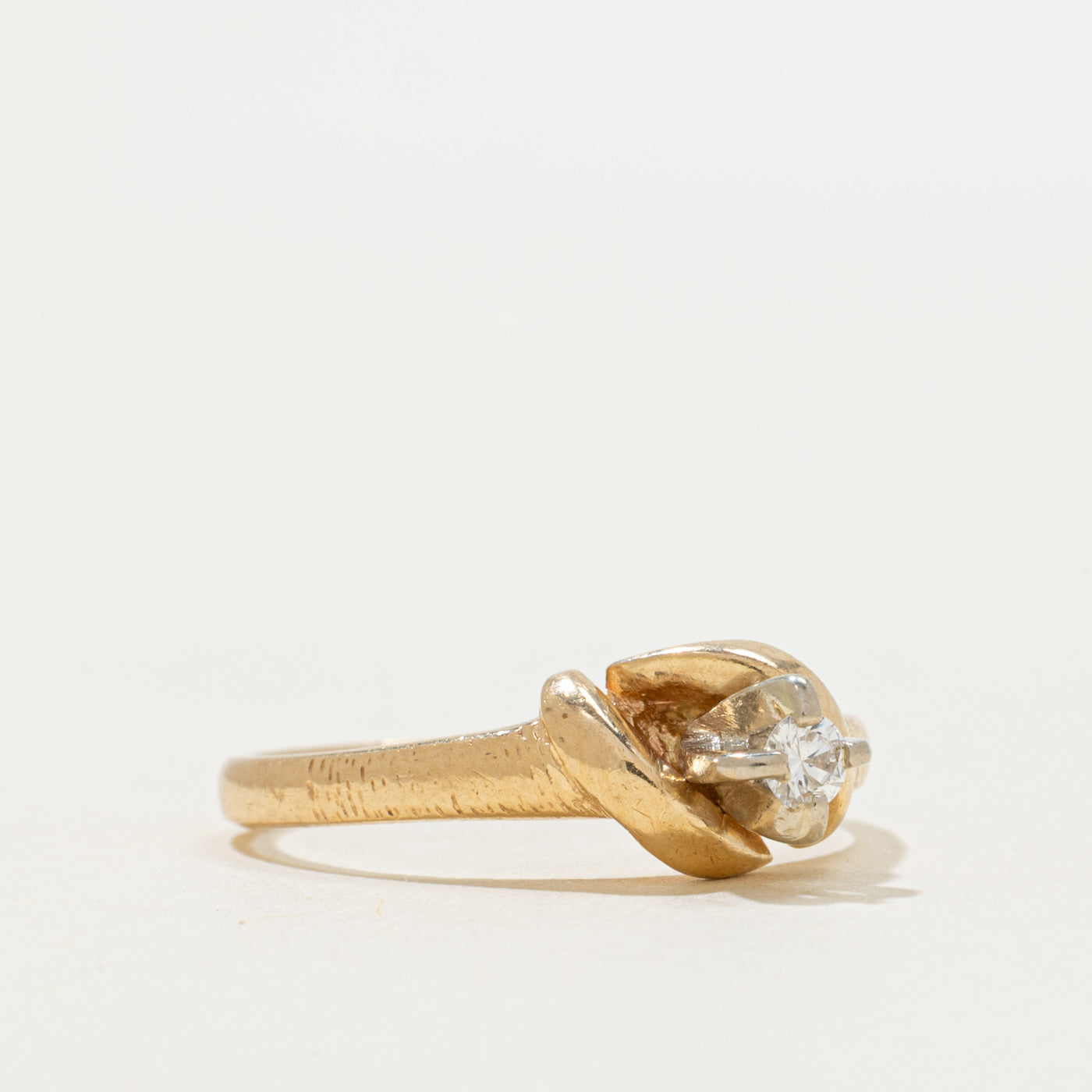 'Birks' Solitaire Diamond Textured Ring | 0.07ct | SZ 6.75