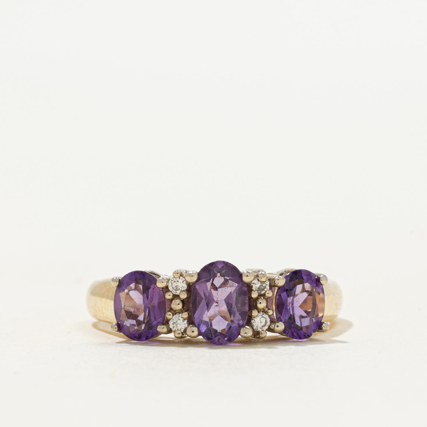 'Birks' Three Stone Amethyst & Diamond Ring | 0.83ctw, 0.02ctw | SZ 6.25