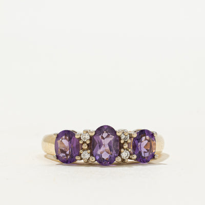 'Birks' Three Stone Amethyst & Diamond Ring | 0.83ctw, 0.02ctw | SZ 6.25