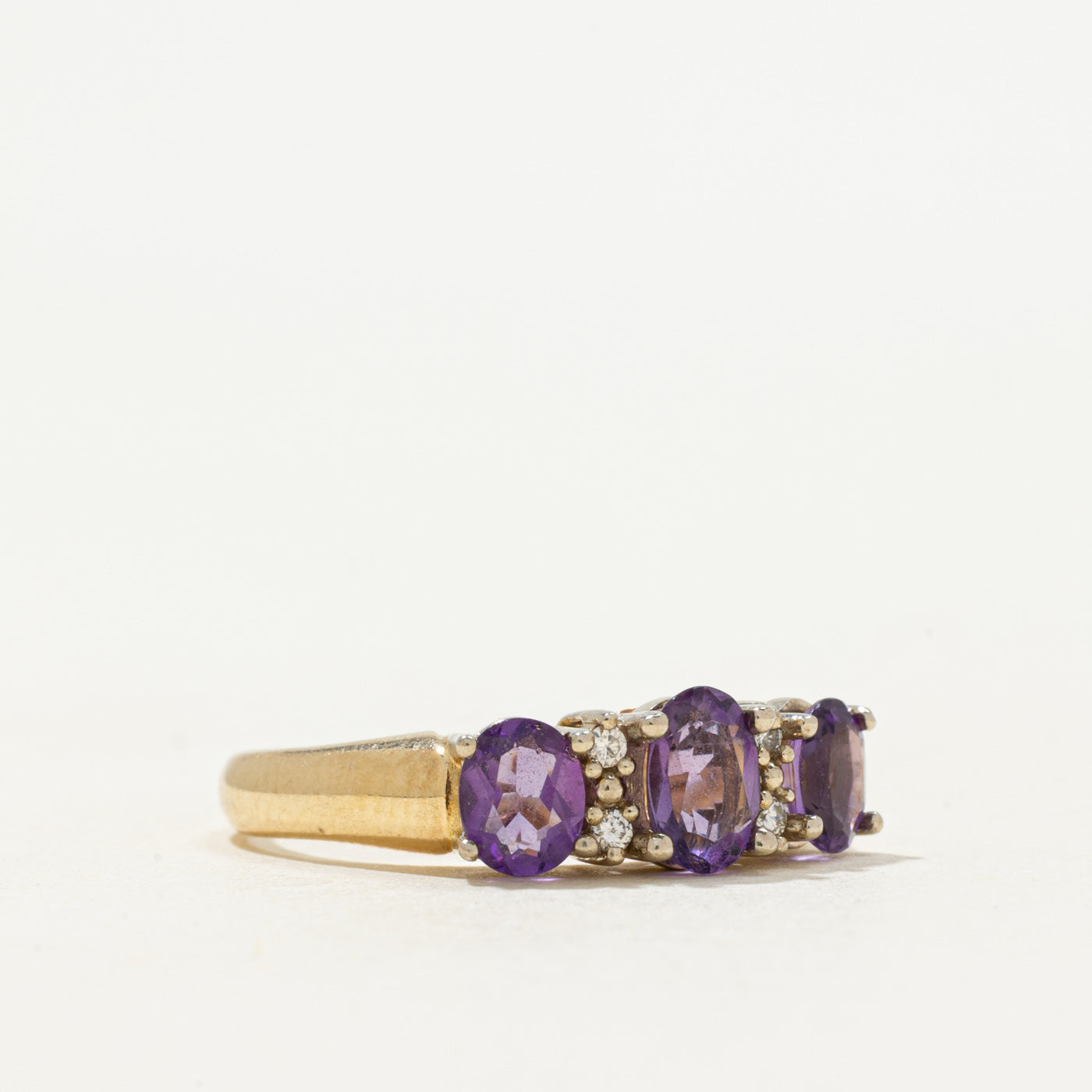 'Birks' Three Stone Amethyst & Diamond Ring | 0.83ctw, 0.02ctw | SZ 6.25