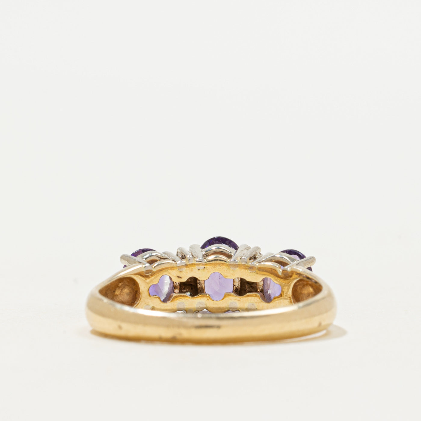 'Birks' Three Stone Amethyst & Diamond Ring | 0.83ctw, 0.02ctw | SZ 6.25