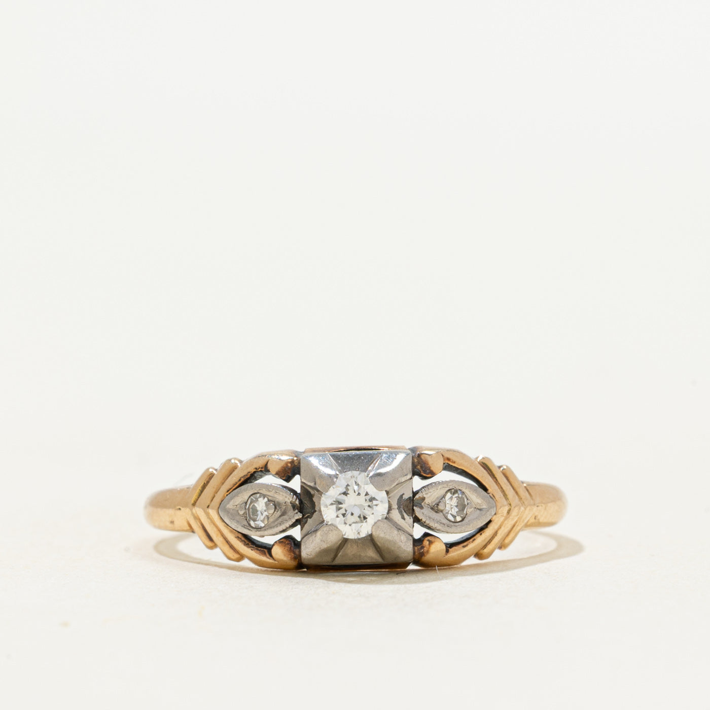'Birks' Two Tone Diamond Grooved Ring | 0.09ctw | SZ 7
