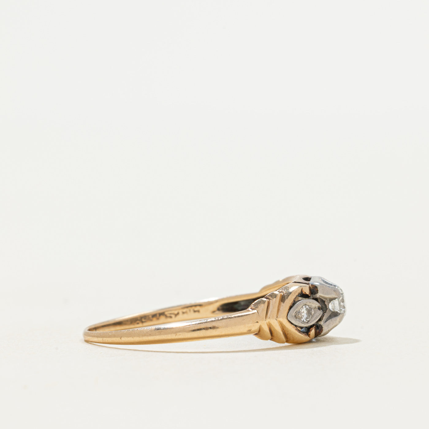 'Birks' Two Tone Diamond Grooved Ring | 0.09ctw | SZ 7
