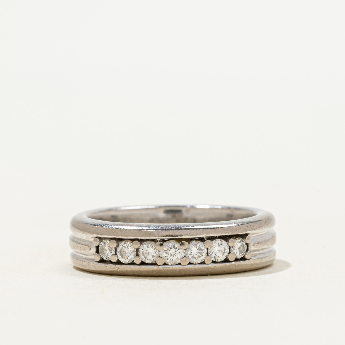 'Birks' 18k Seven Stone Diamond Grooved Band | 0.28ctw | 5.10mm | SZ 6.5