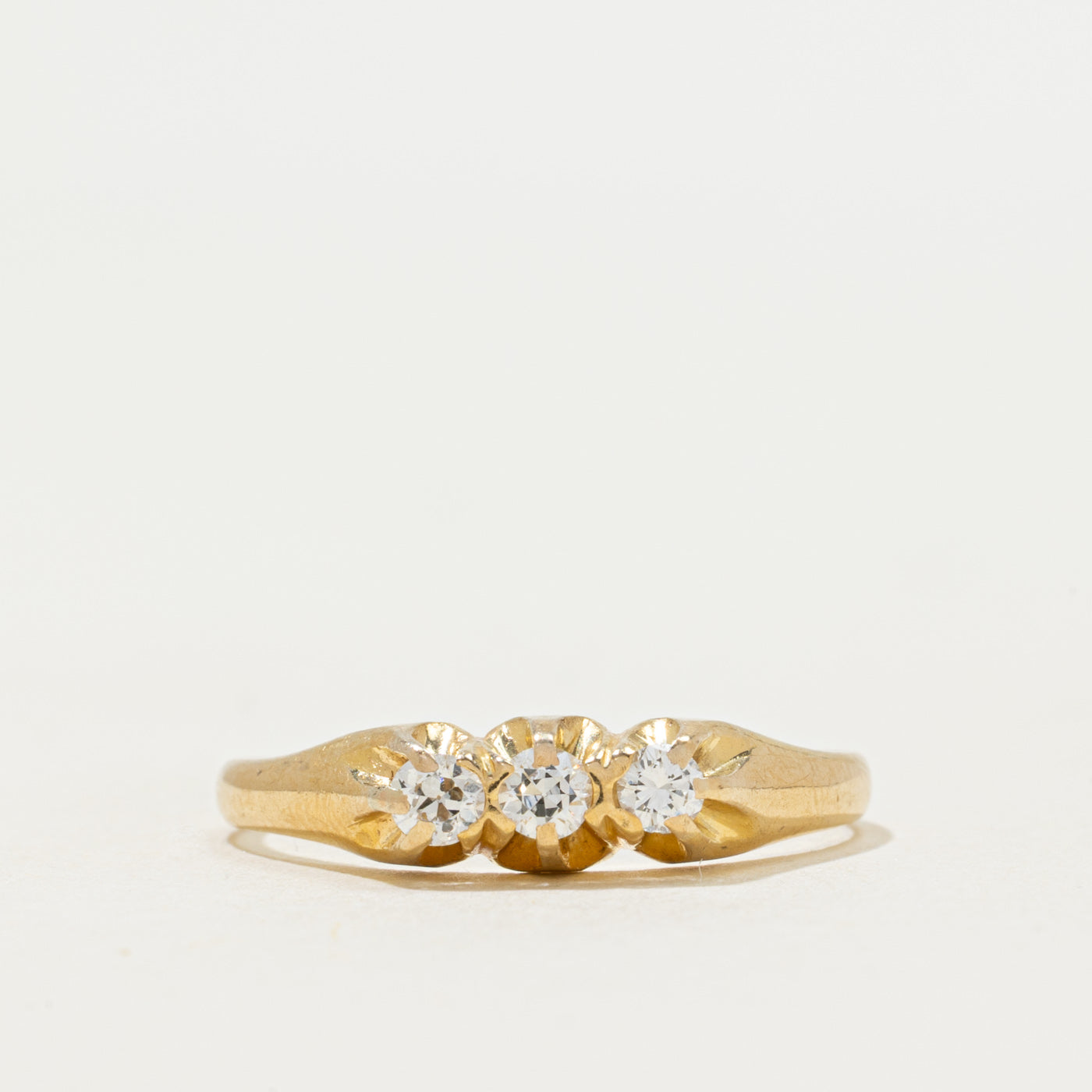 Antique 'Birks' Belcher Set Three Stone Diamond Ring | 0.20ctw | SZ 7