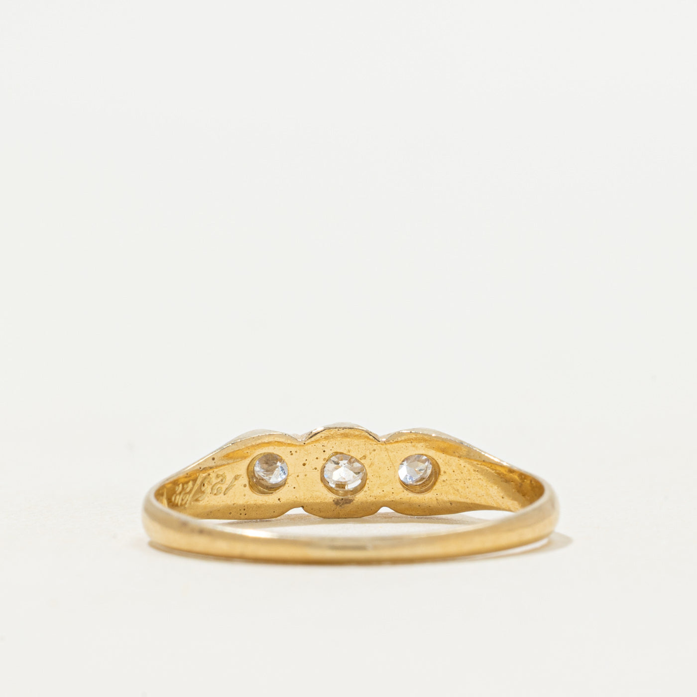 Antique 'Birks' Belcher Set Three Stone Diamond Ring | 0.20ctw | SZ 7