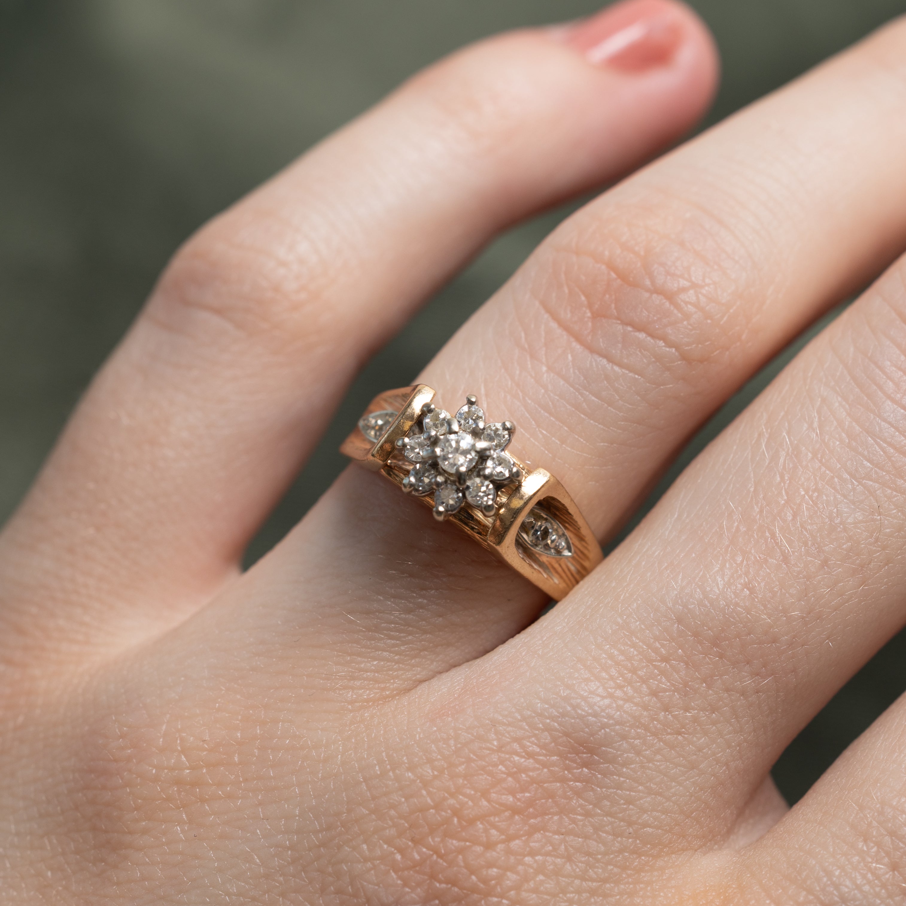 Diamond Petal Cluster Textured Ring | 0.16ctw | SZ 4.5