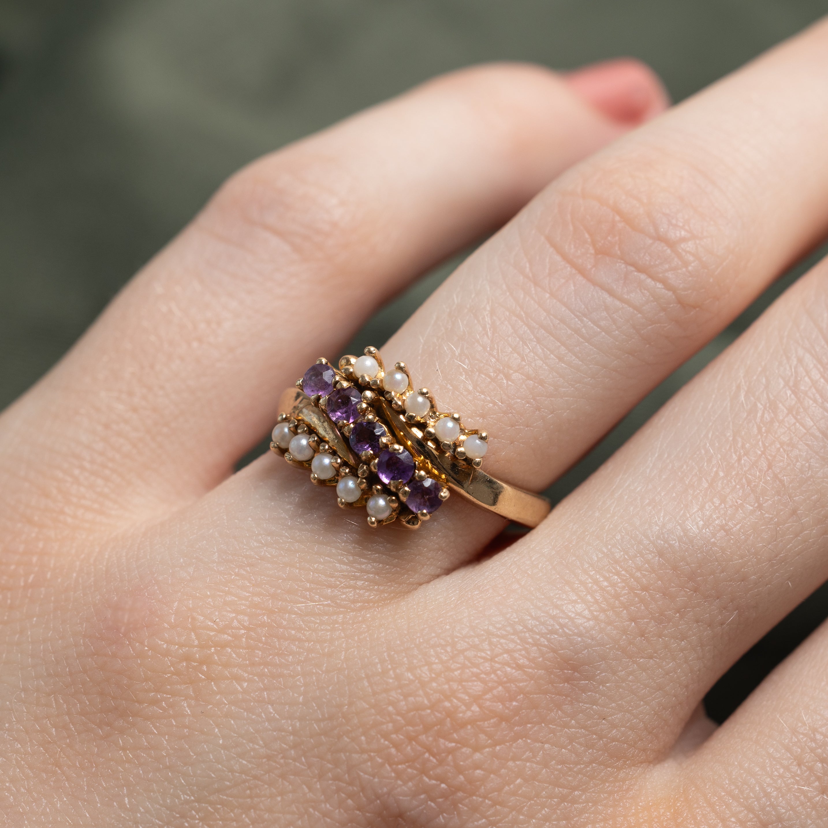 'Birks' Amethyst & Seed Pearl Waterfall Cocktail Ring | 0.30ctw | SZ 6.75