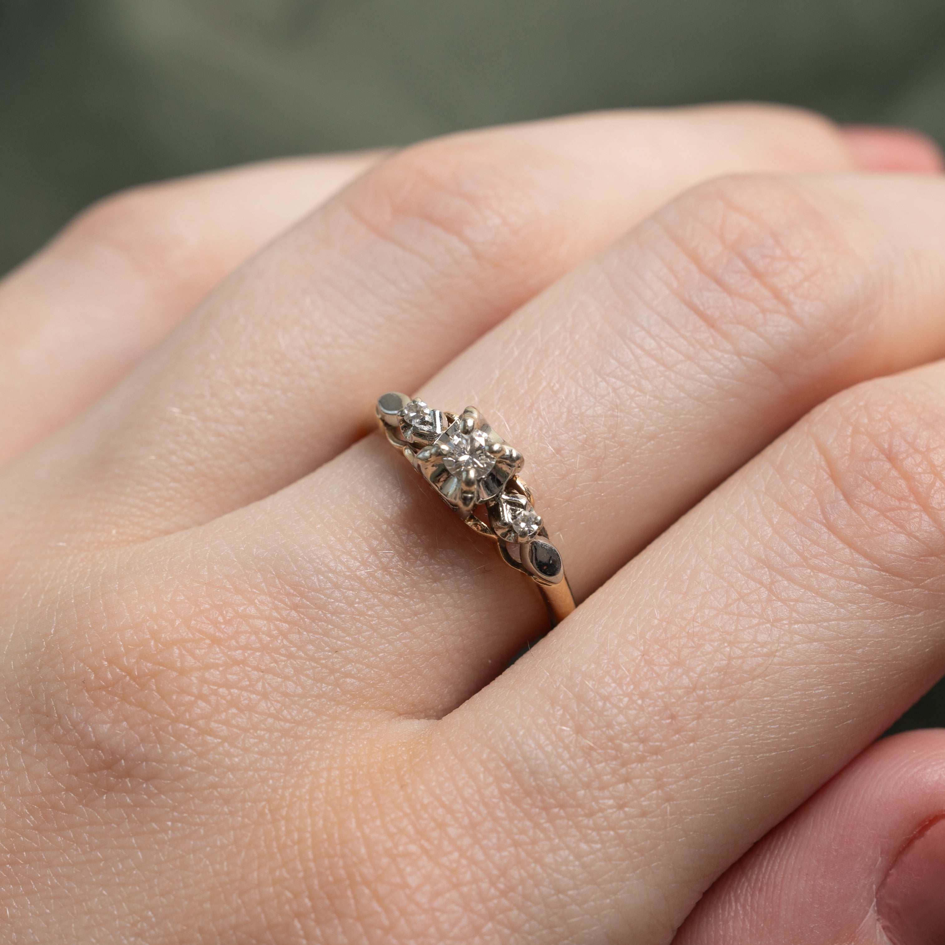 Vintage Two-Tone Gold Diamond Thin Ring | 0.16ctw | SZ 5.75