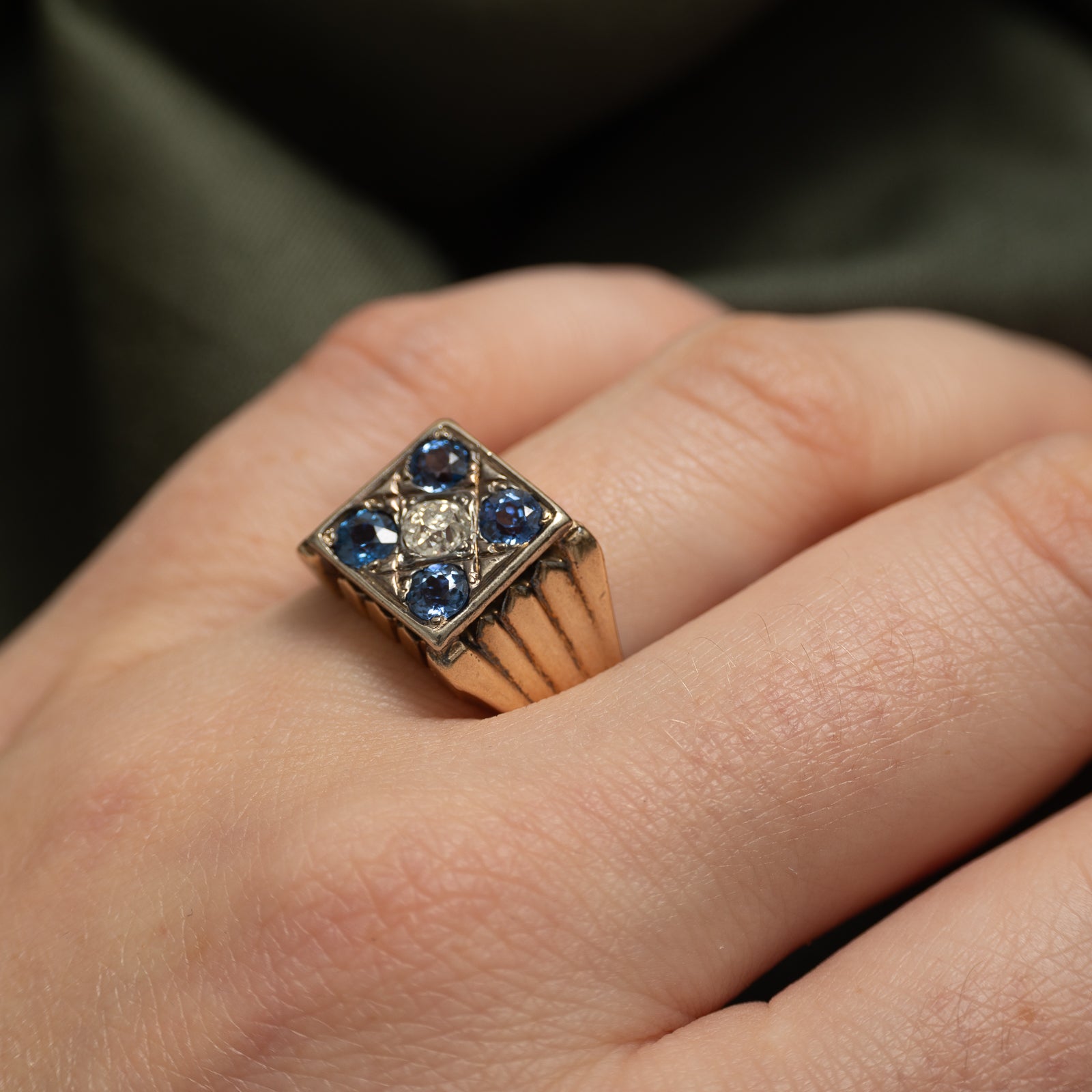 Five Stone Sapphire & Diamond Signet Ring | 1.00ctw | 0.28ct | SZ 7.5