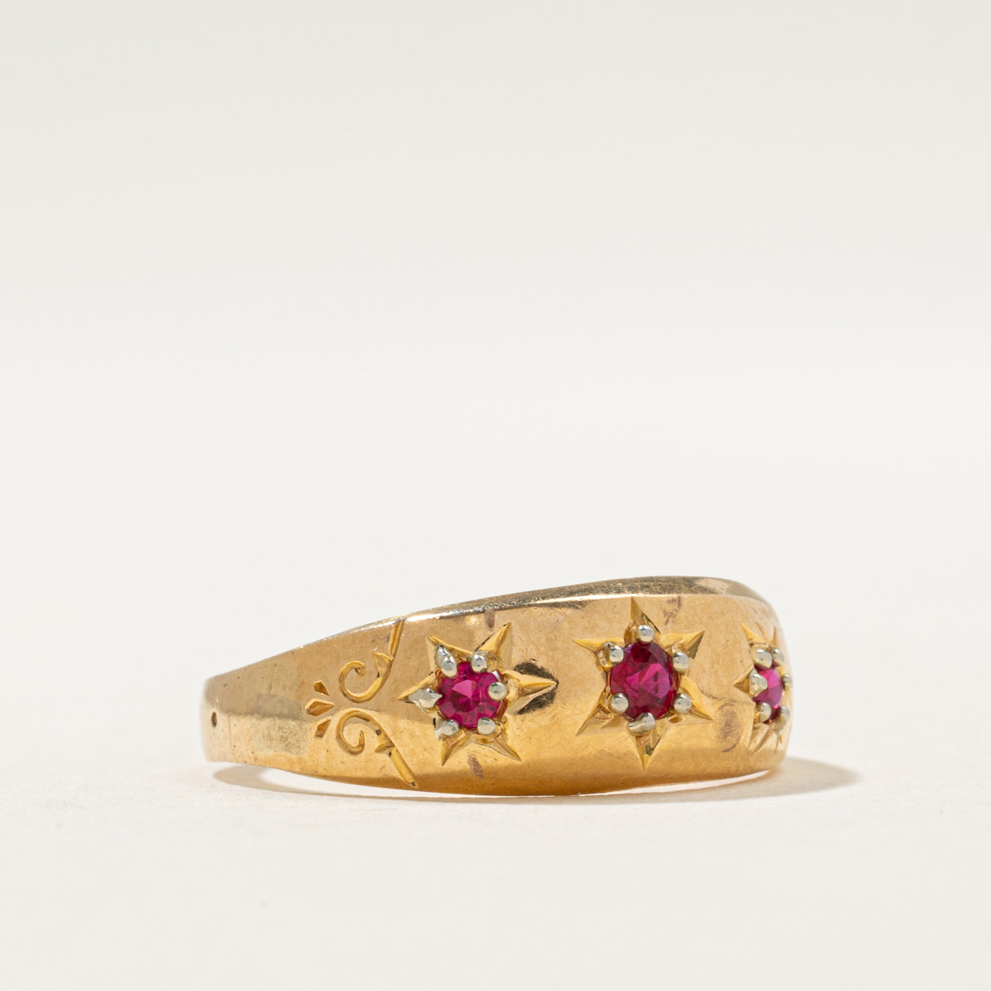 1896 Victorian Chester Three Stone Ruby Ring | 0.09ctw | SZ 6.75