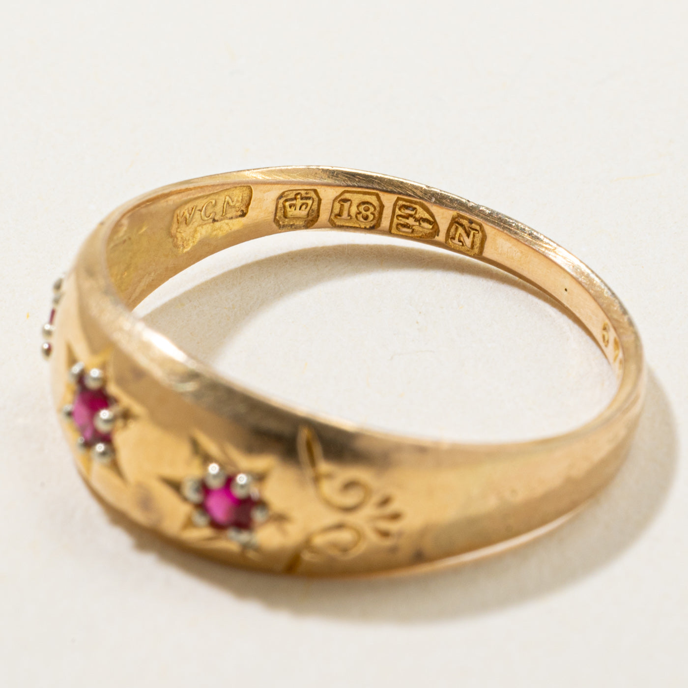 1896 Victorian Chester Three Stone Ruby Ring | 0.09ctw | SZ 6.75