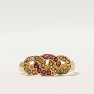 Ruby & Seed Pearl Knot Ring | 0.09ctw | SZ 7