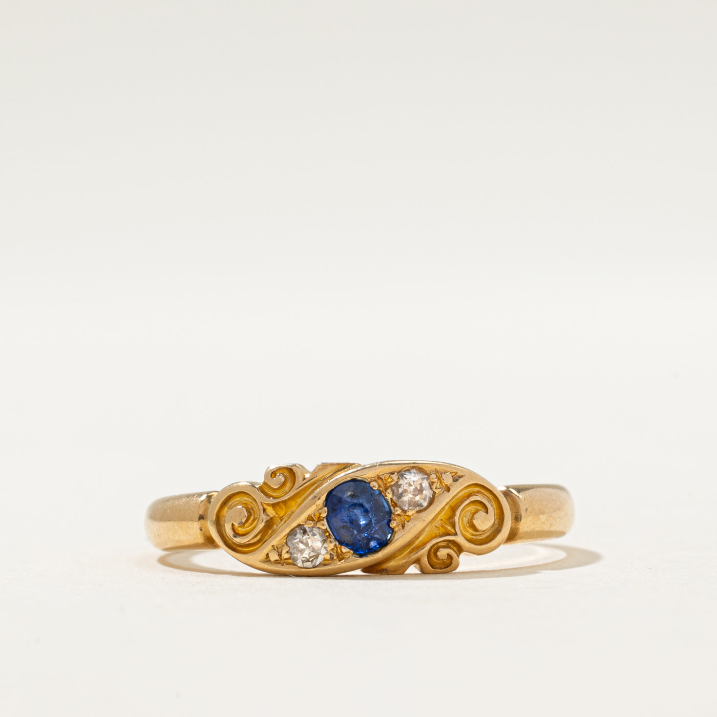 1900 Antique Birmingham Sapphire & Diamond Ring | 0.20ct, 0.036ctw | SZ 8.5