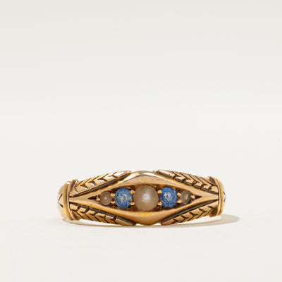 1869 Victorian Birmingham Seed Pearl & Sapphire Ring | 0.11ctw | SZ 7.25