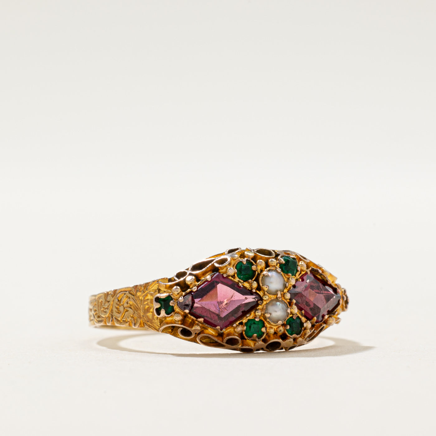 1874 Victorian Birmingham Garnet & Pearl Antique Ring | 0.80ctw | SZ 8.5