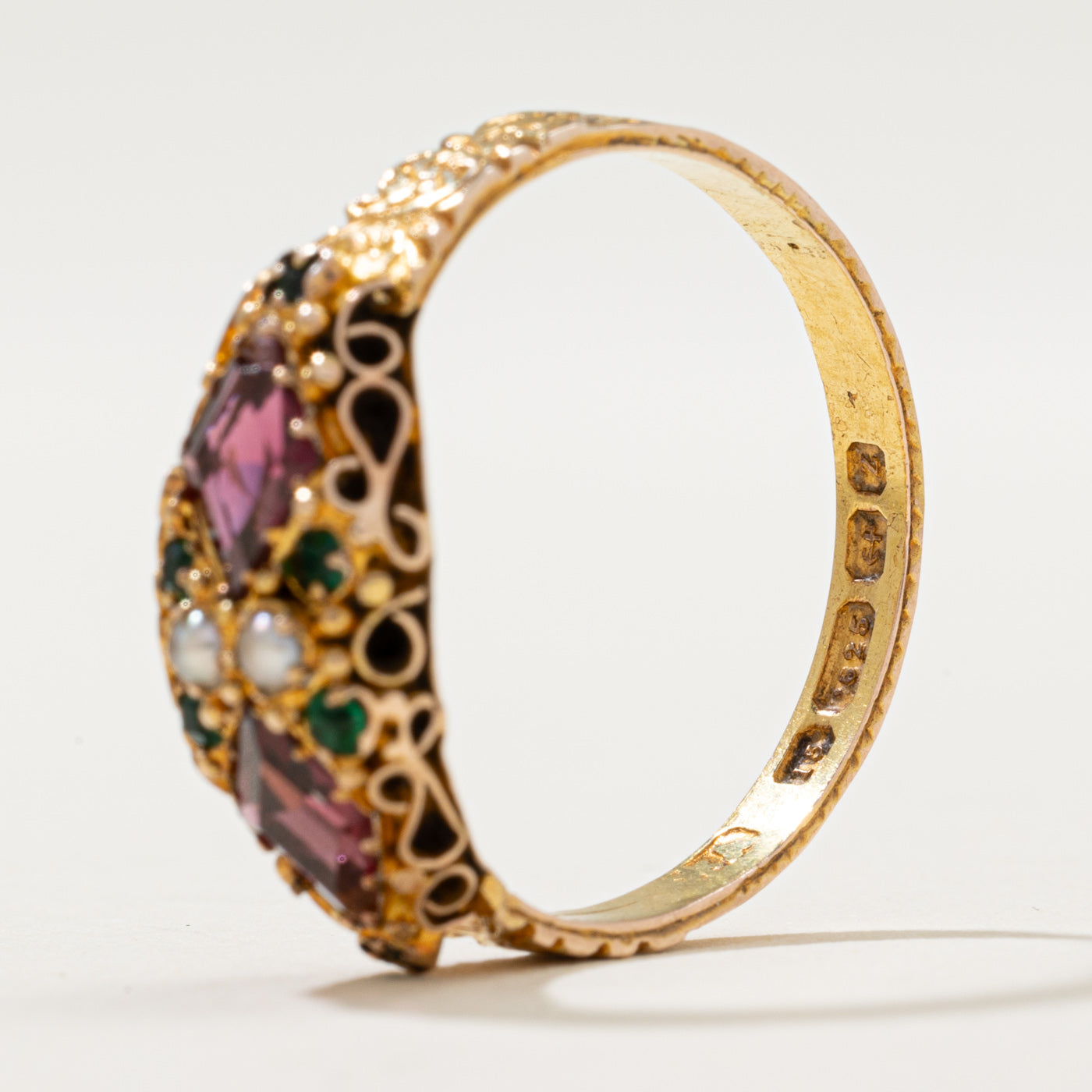 1874 Victorian Birmingham Garnet & Pearl Antique Ring | 0.80ctw | SZ 8.5