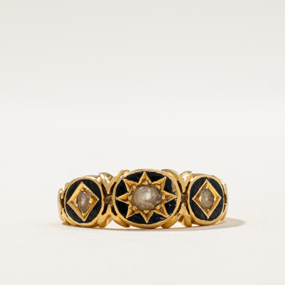 1874 Victorian London Seed Pearl & Black Enamel Ring | 7.5