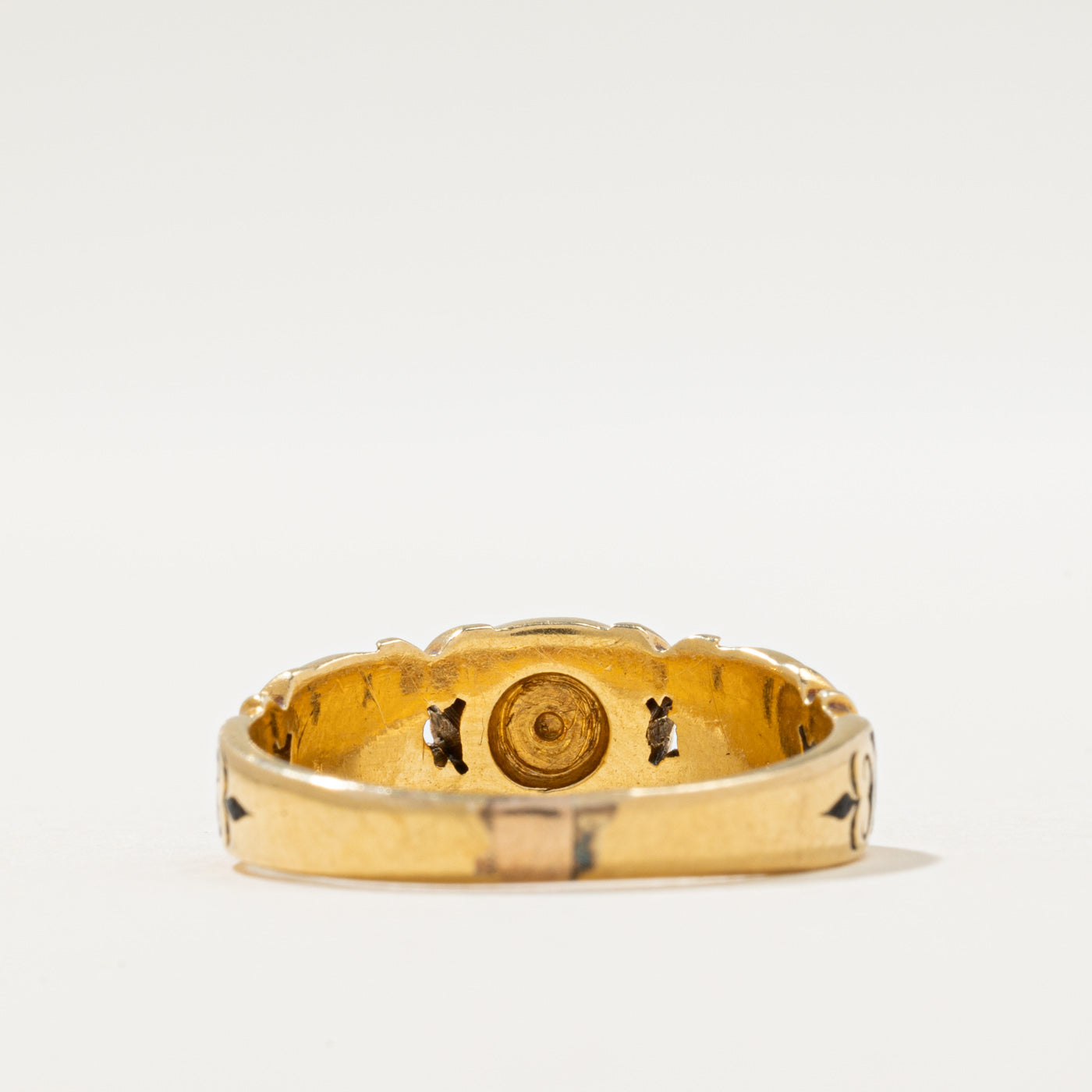 1874 Victorian London Seed Pearl & Black Enamel Ring | 7.5