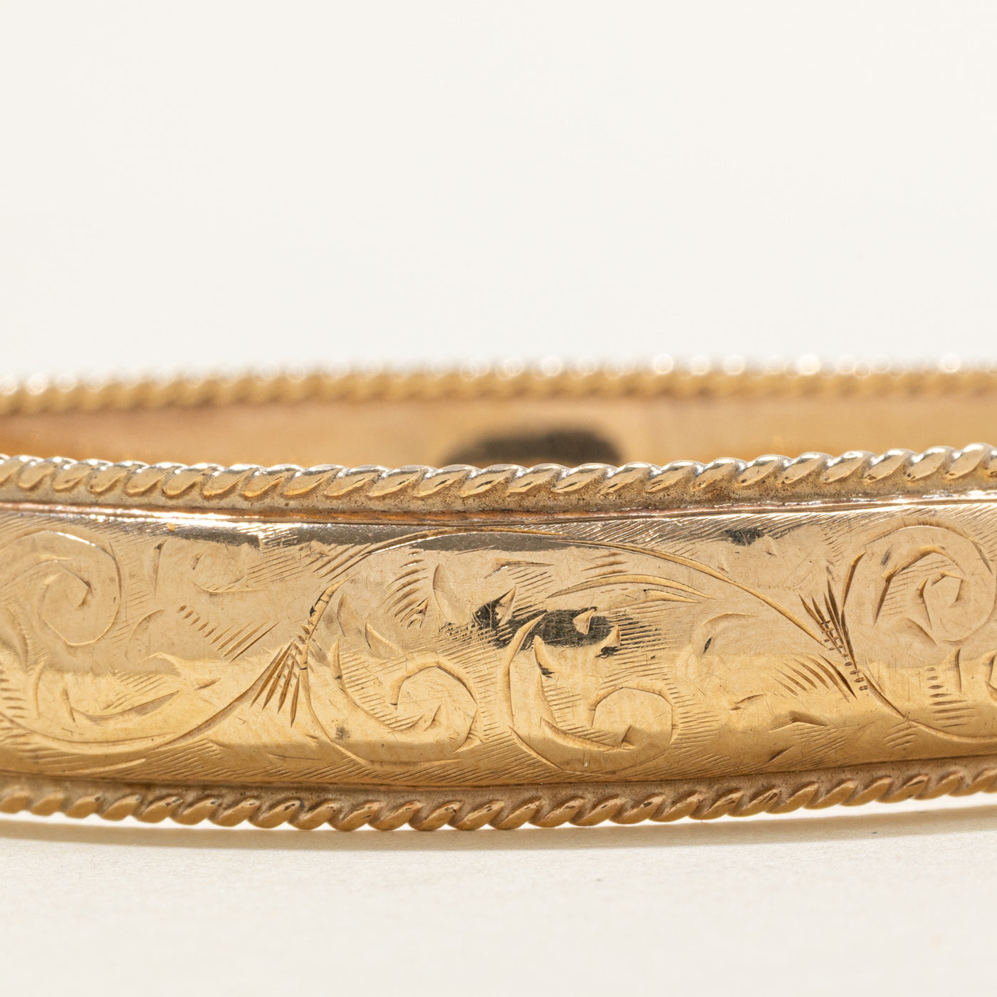 1960 Chester 9K Yellow Gold Scrollwork Engraved Bangle | 7"