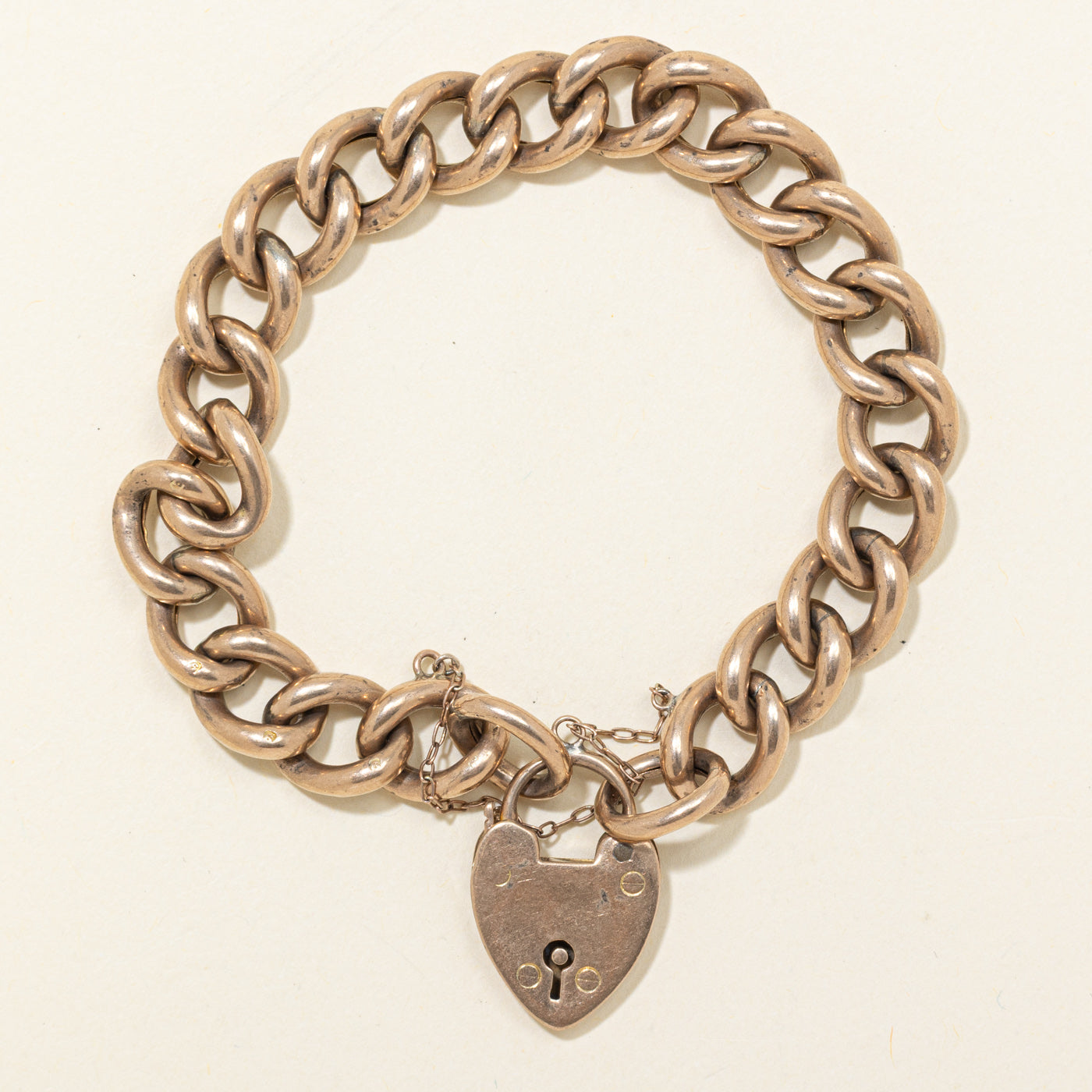 1907 Birmingham 9K Rose Gold Heart Padlock Chain Bracelet | 10.47mm | 8" |