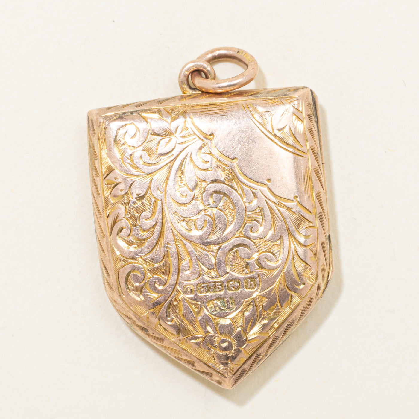 1907 Birmingham 9K Scrollwork Engraved Locket