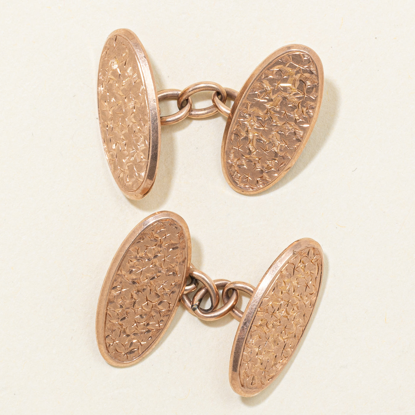 1898 Chester 9K Rose Gold Floral Engraved Cufflinks