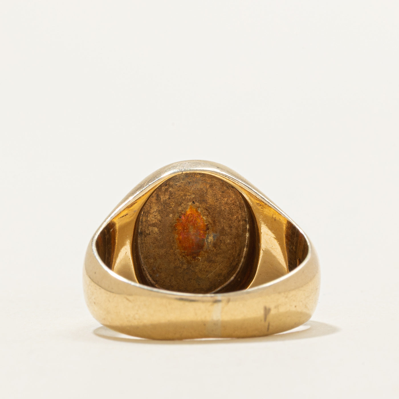 Art Deco Polish 14K Yellow Gold Crest Signet Ring | SZ 5.5 |