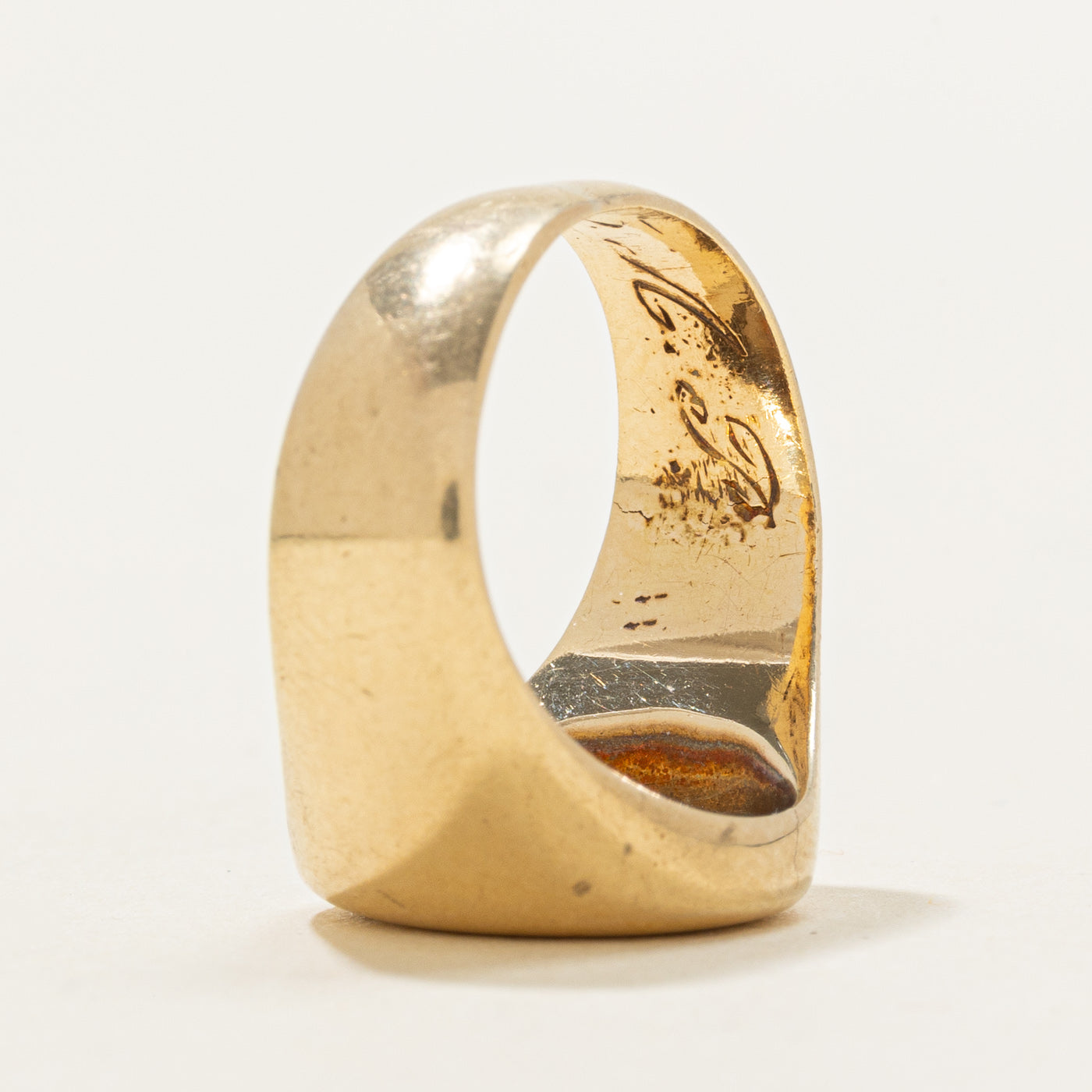 Art Deco Polish 14K Yellow Gold Crest Signet Ring | SZ 5.5 |