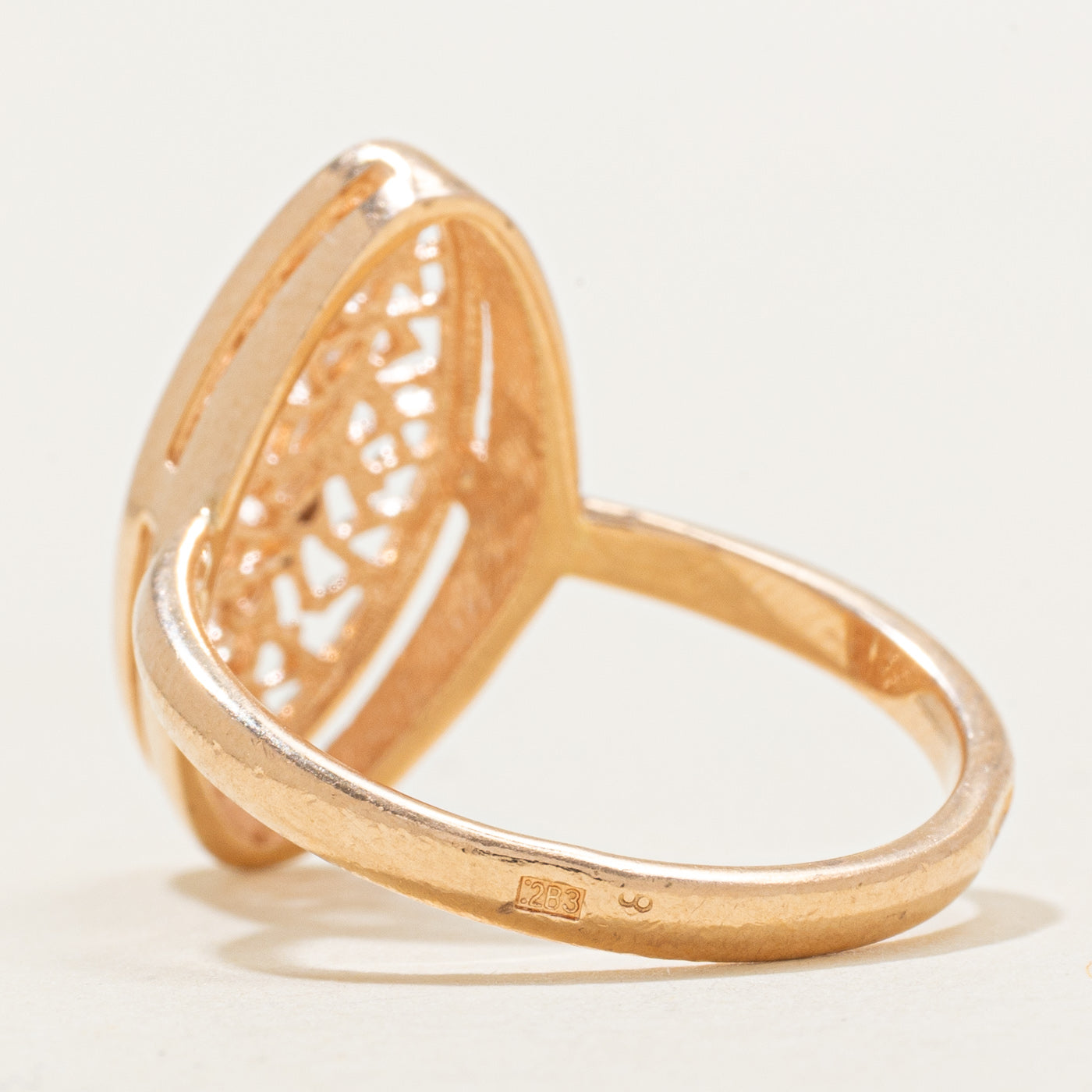 1992 Soviet Hallmarked 14K Rose Gold Openwork Navette Ring | SZ 7 |