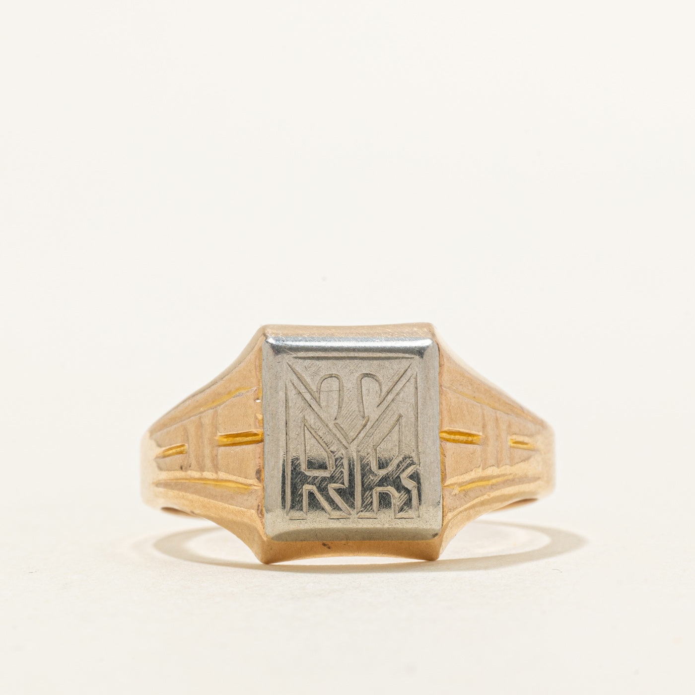 10K Two Tone Gold "RR" Initial Signet Ring | SZ 9 |