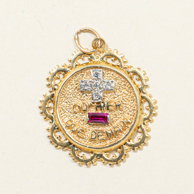 Synthetic Ruby & Diamond French Augis Love Pendant | 0.09ct, 0.05ctw