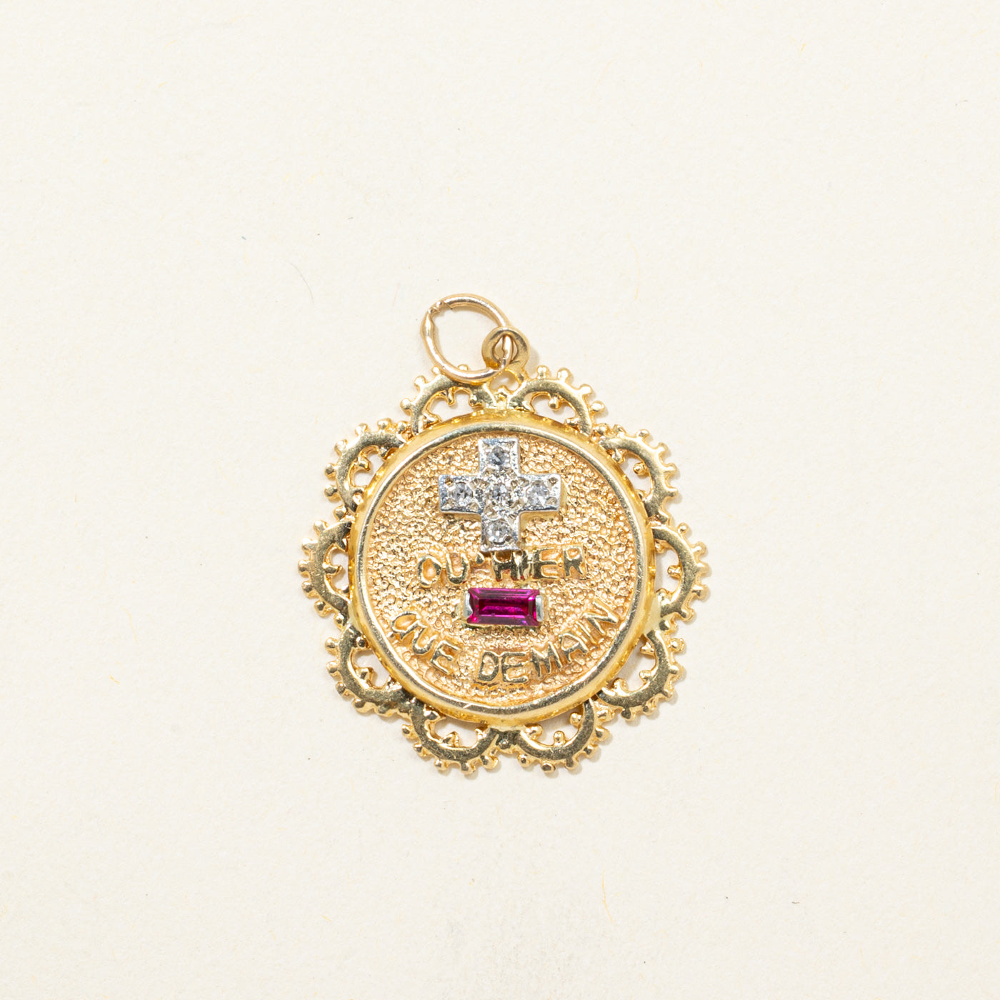 Synthetic Ruby & Diamond French Augis Love Pendant | 0.09ct, 0.05ctw