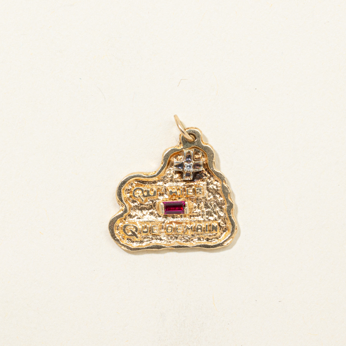 Synthetic Ruby & Diamond French Augis Love Pendant | 0.12ct, 0.005ct