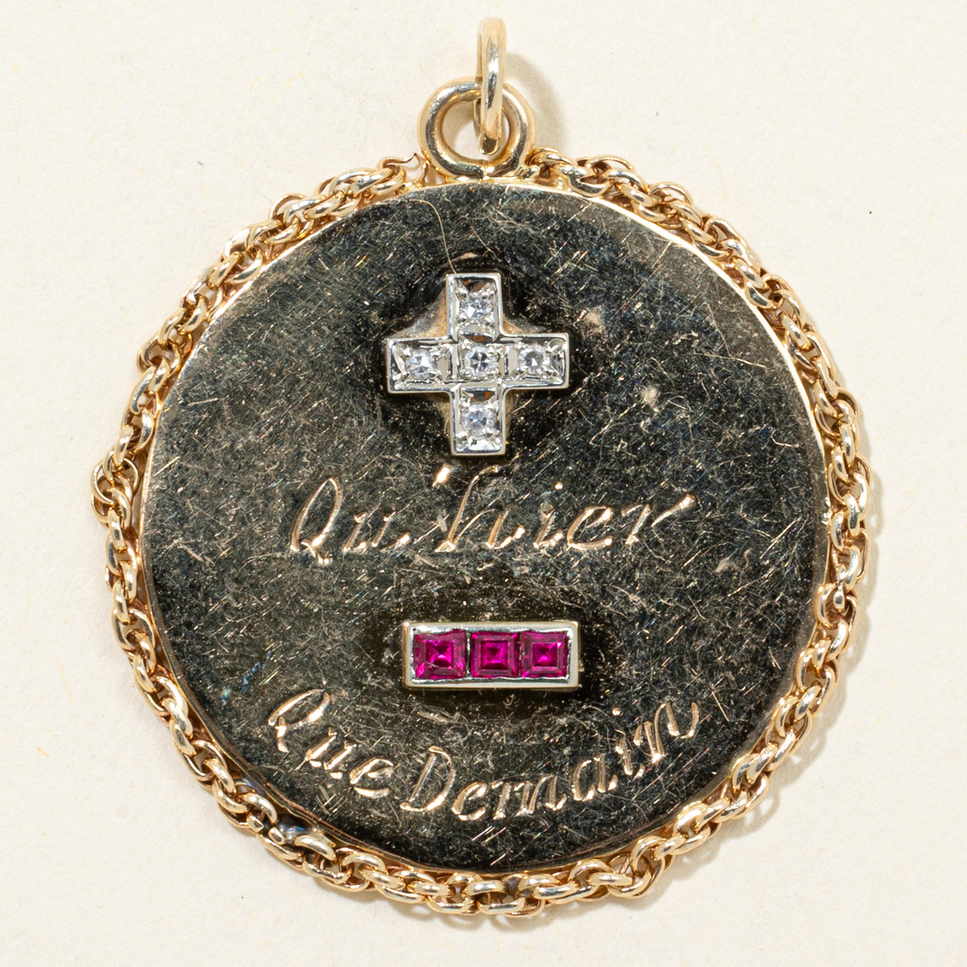 Synthetic Ruby & Diamond French Augis LovePendant | 0.10ctw, 0.05ctw