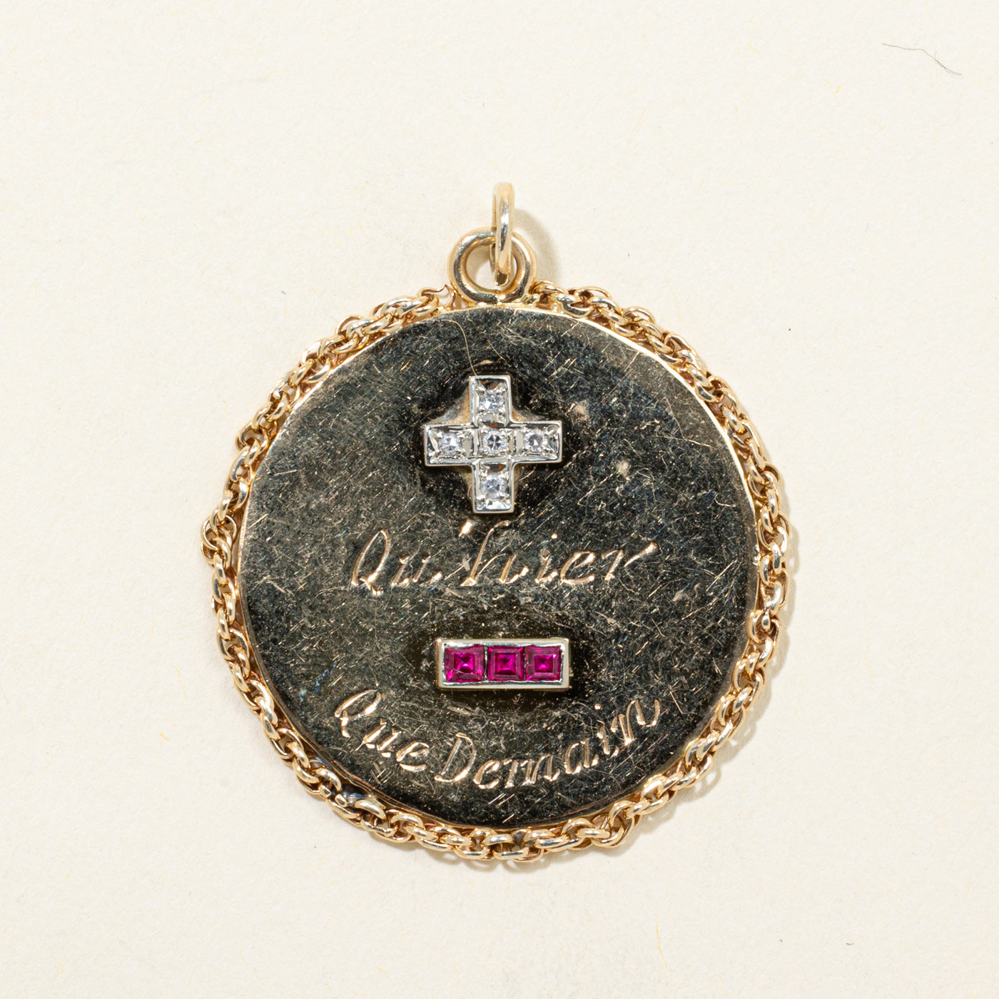 Synthetic Ruby & Diamond French Augis LovePendant | 0.10ctw, 0.05ctw
