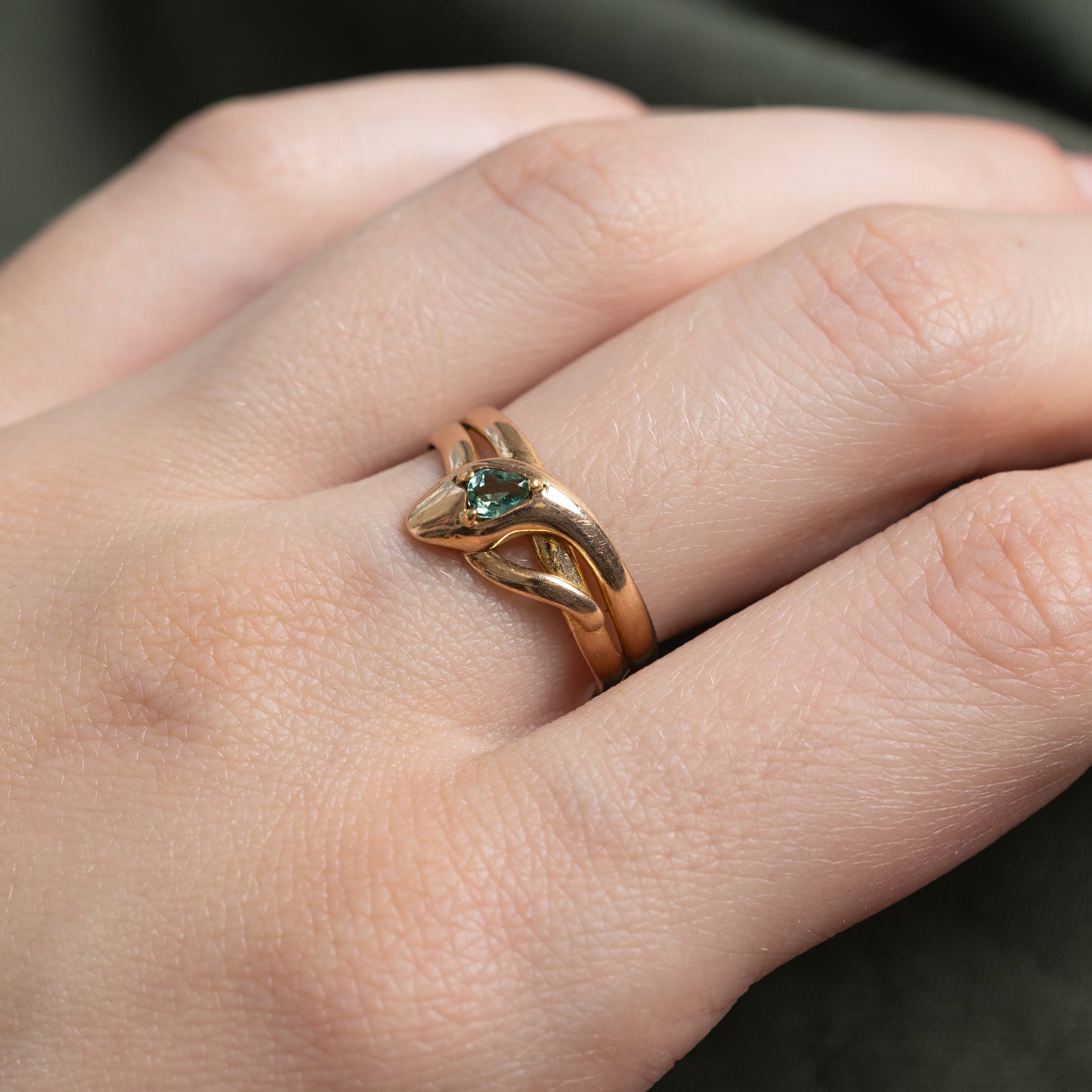 Green Tourmaline Snake Ring | 0.12ct | SZ 7.5