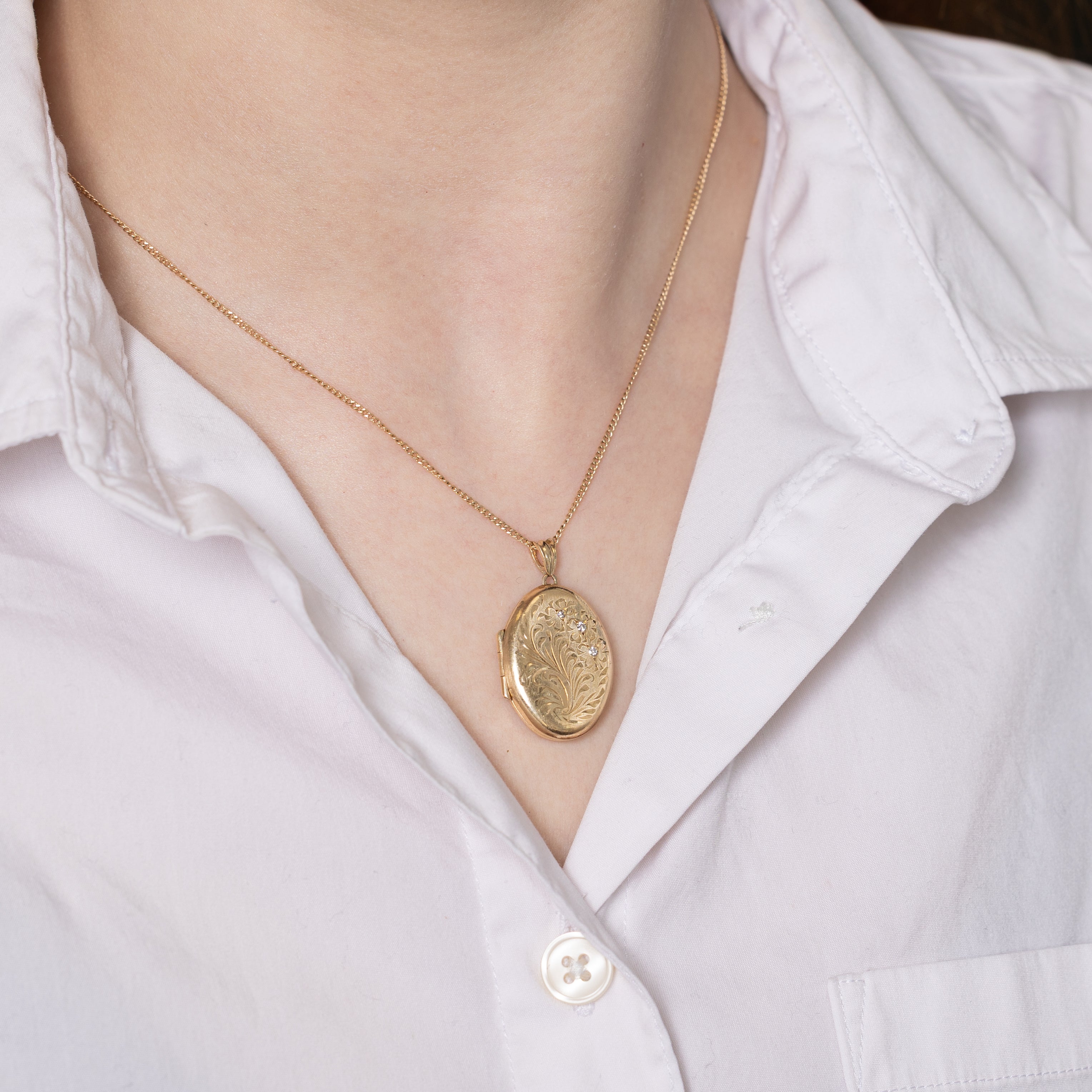Floral Engraved Diamond Locket Pendant | 0.04ctw