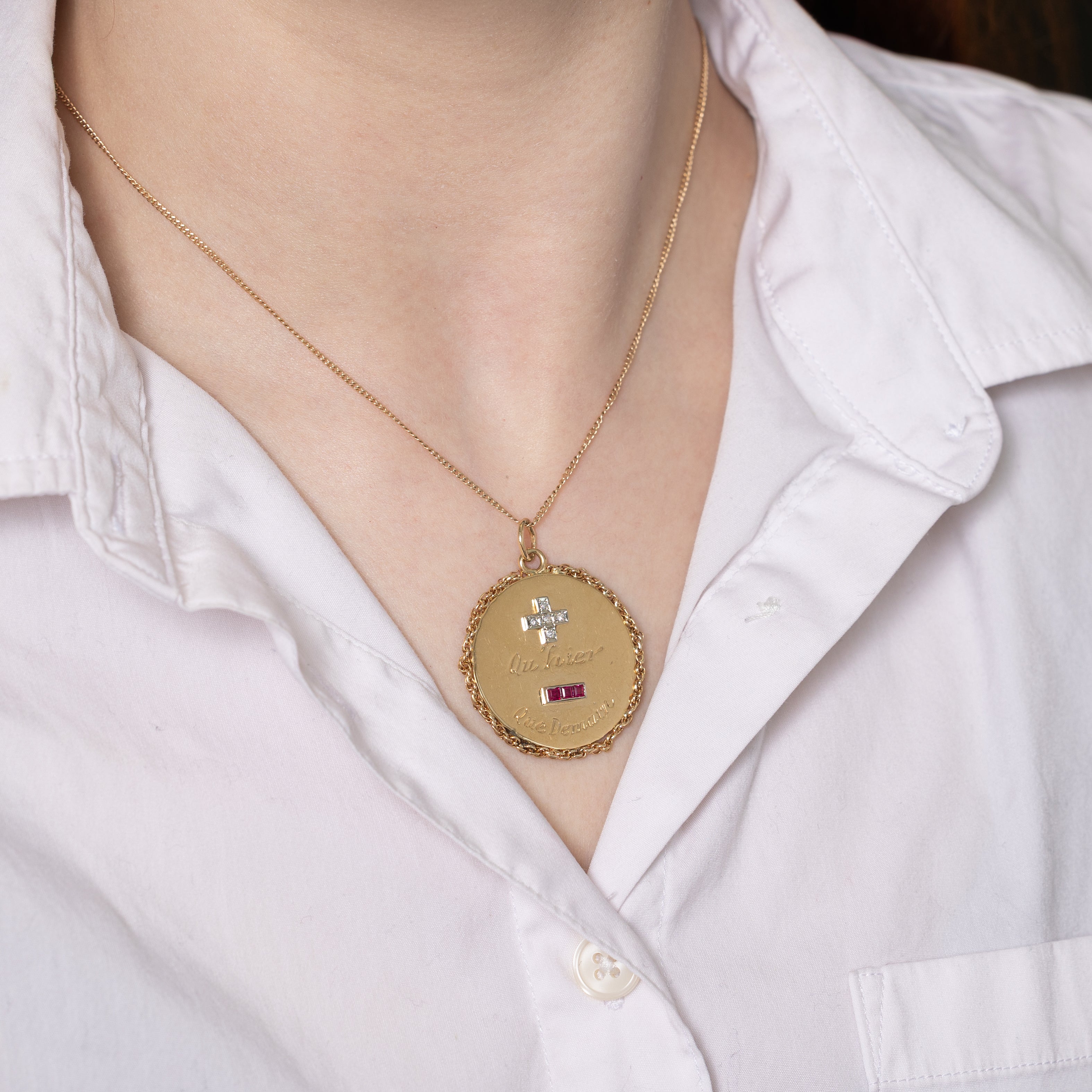 Synthetic Ruby & Diamond French Augis LovePendant | 0.10ctw, 0.05ctw
