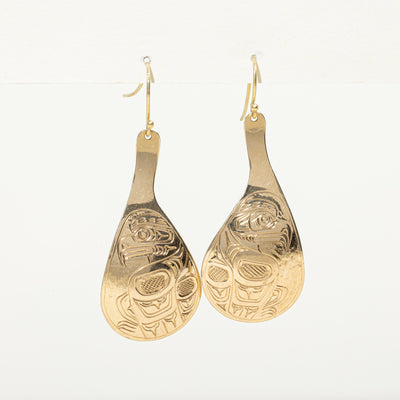 18K Yellow Gold Indigenous Art Drop Earrings
