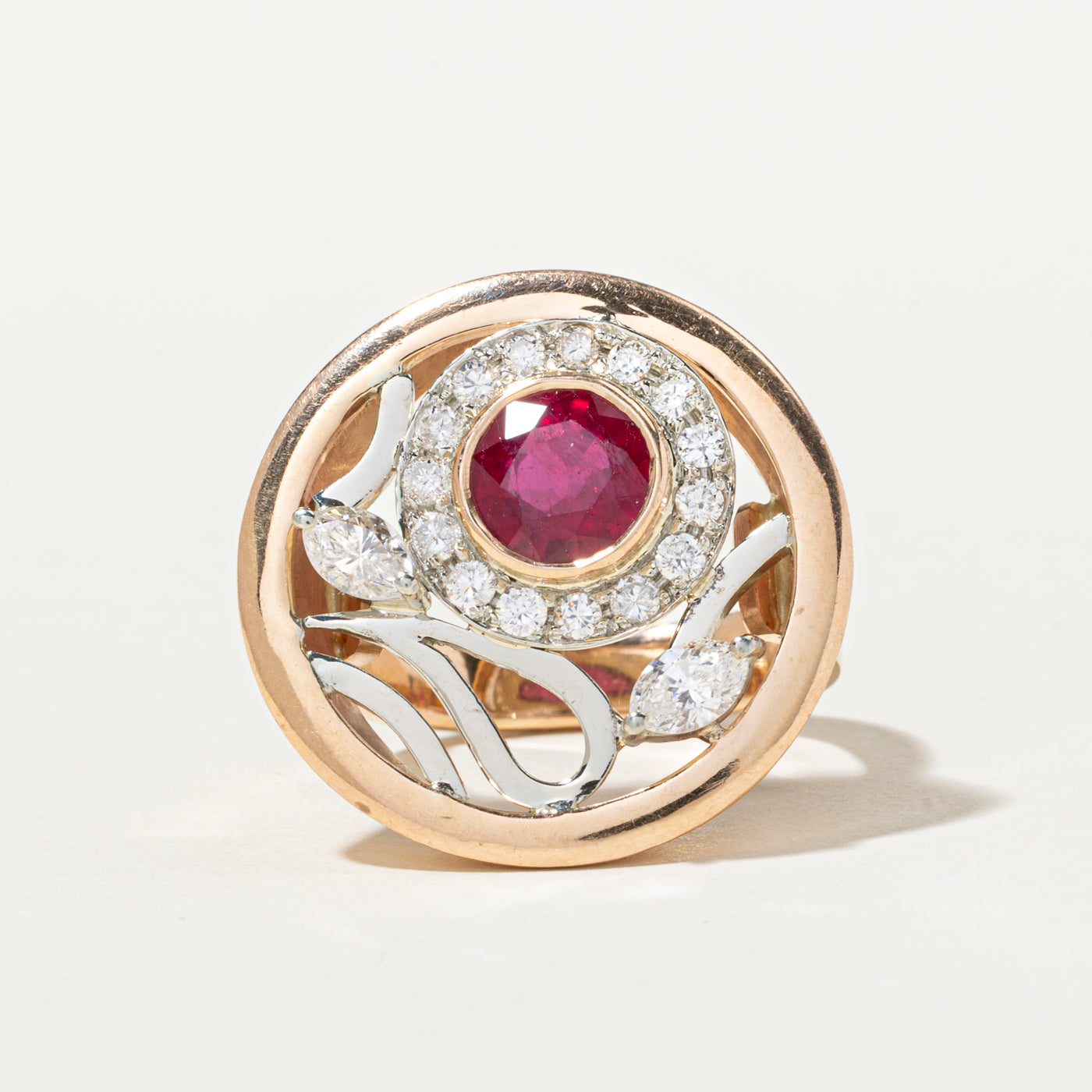 18k Glass Filled Ruby & Diamond Cocktail Ring | 1.42ct, 0.79ctw | SZ 7.75