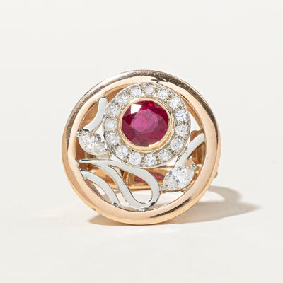 18k Glass Filled Ruby & Diamond Cocktail Ring | 1.42ct, 0.79ctw | SZ 7.75