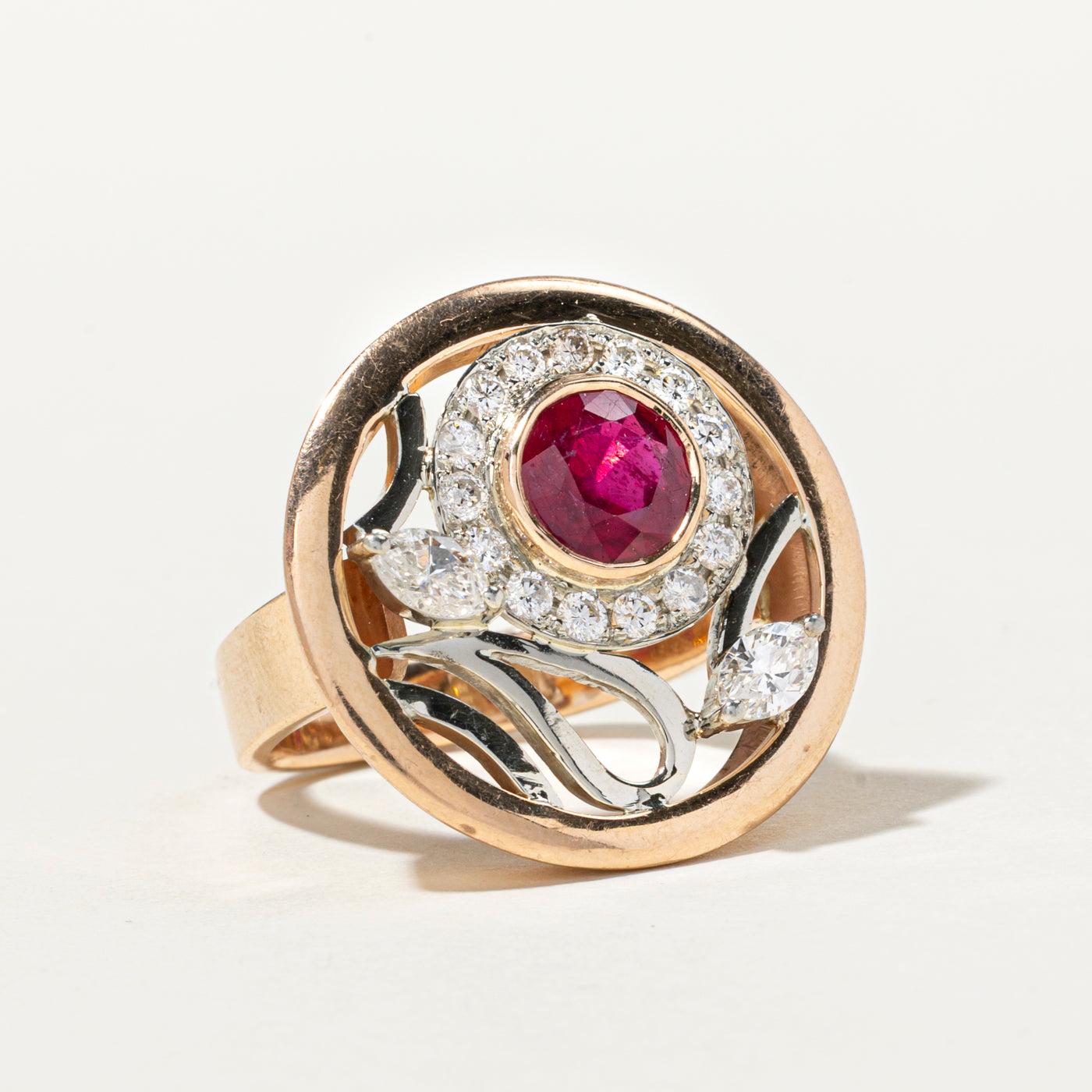 18k Glass Filled Ruby & Diamond Cocktail Ring | 1.42ct, 0.79ctw | SZ 7.75