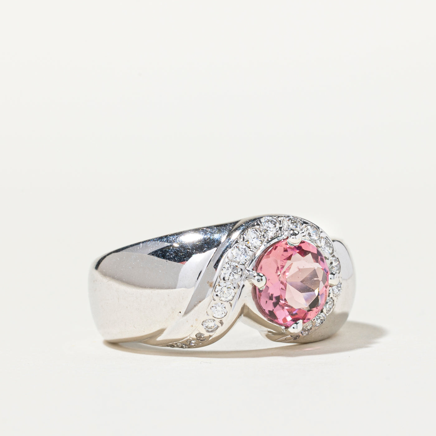 Pink Tourmaline & Diamond Semi Halo Cocktail Ring | 1.05ct, 0.31ctw | SZ 6